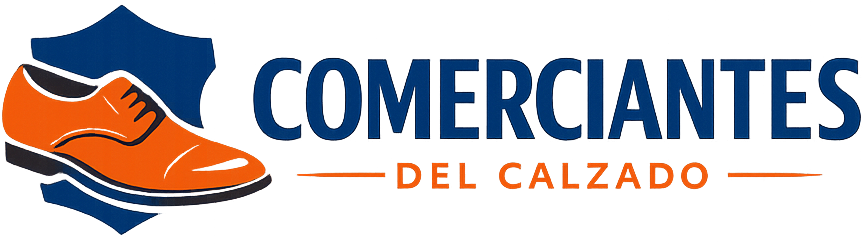Logotipo de Comerciantes del Calzado con icono de zapato elegante en color terracota y tipografía azul corporativa sobre fondo claro